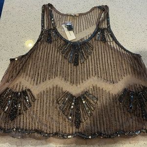 NEW! Anthropologie Nude Sequin Tank Size Large